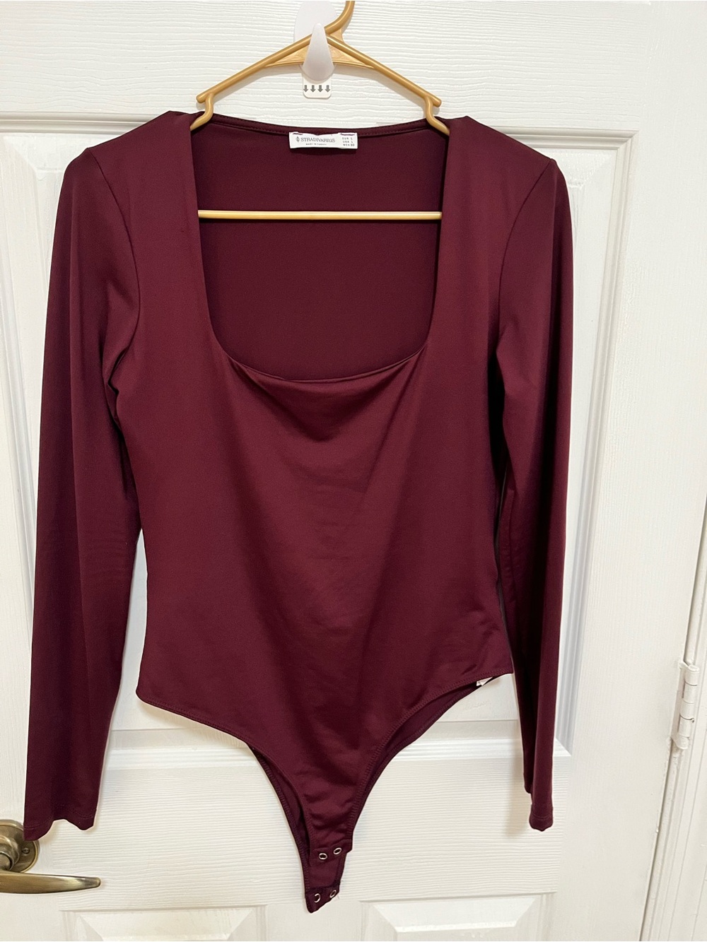 stradivarius Burgundy Long-Sleeve Scoop Neck Bodysuit